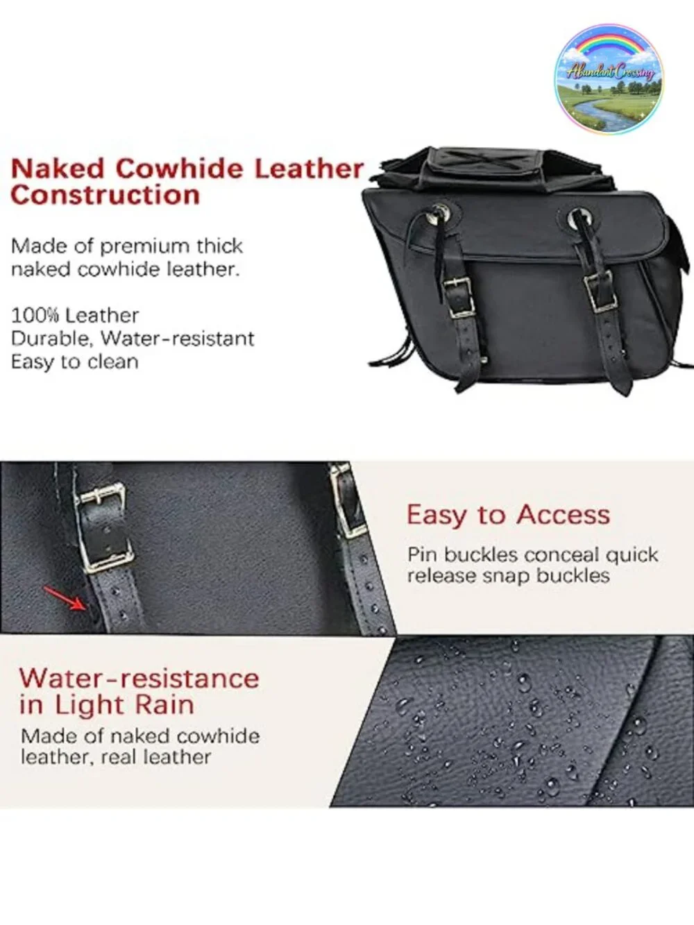 Genuine Naked Cowhide Leather Motorcycle Saddle Bags Throw Over with 20L